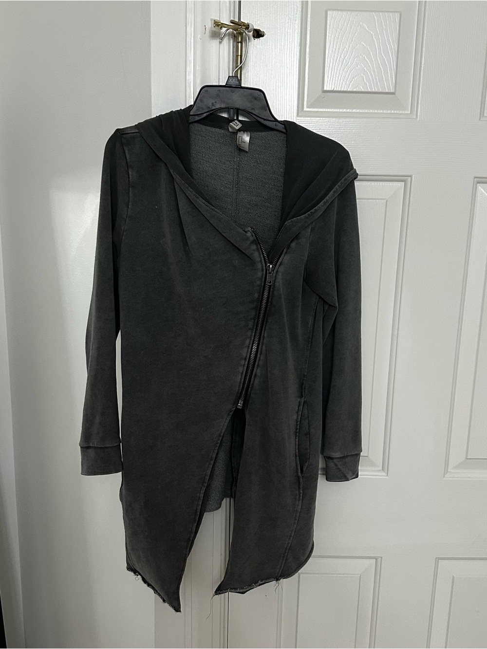 H&M Black Hooded Asymmetric Zip Utility Jacket